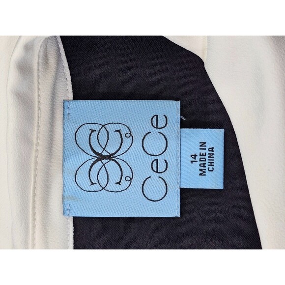 CS Women's 14 Cece Navy & White Peter Pan Tie Collar Shift Shirt Career Dress - Picture 7 of 9